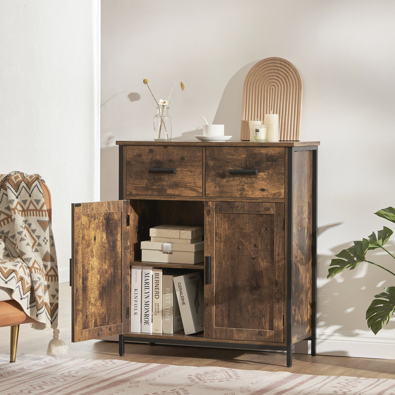 Brown rustic cabinet with drawers hotsell